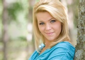 Chelsea Hahn - aqua shirt